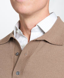 Camel Merino Wool Long Sleeve Polo Shirt