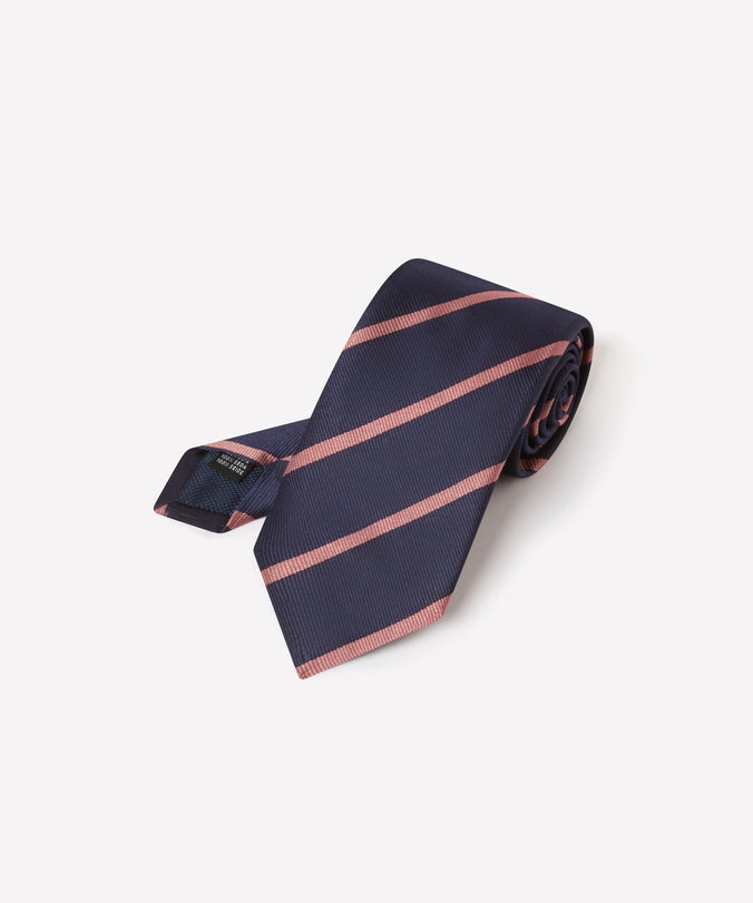 Navy & Pink Single Stripe Silk Woven Tie