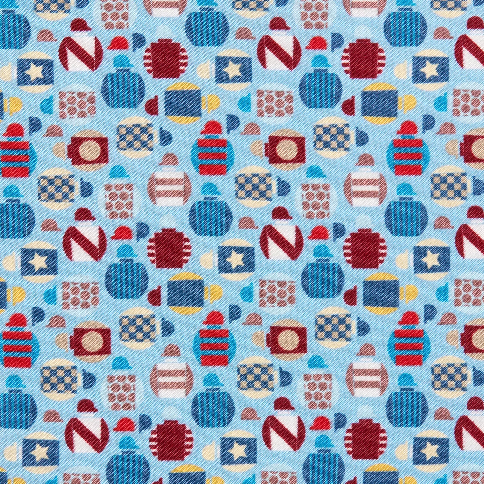 Blue & Multicolour Small Jockey All Over Printed Silk Pocket Square