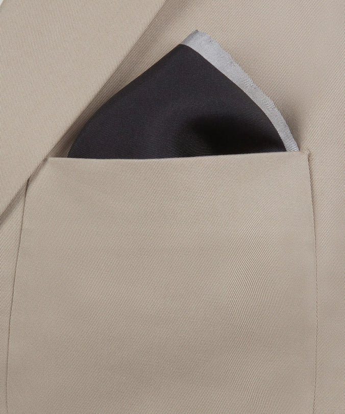 Charcoal Grey & Grey Silk Twill Woven Pocket Square