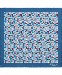 Blue & Multicolour Small Jockey All Over Printed Silk Pocket Square
