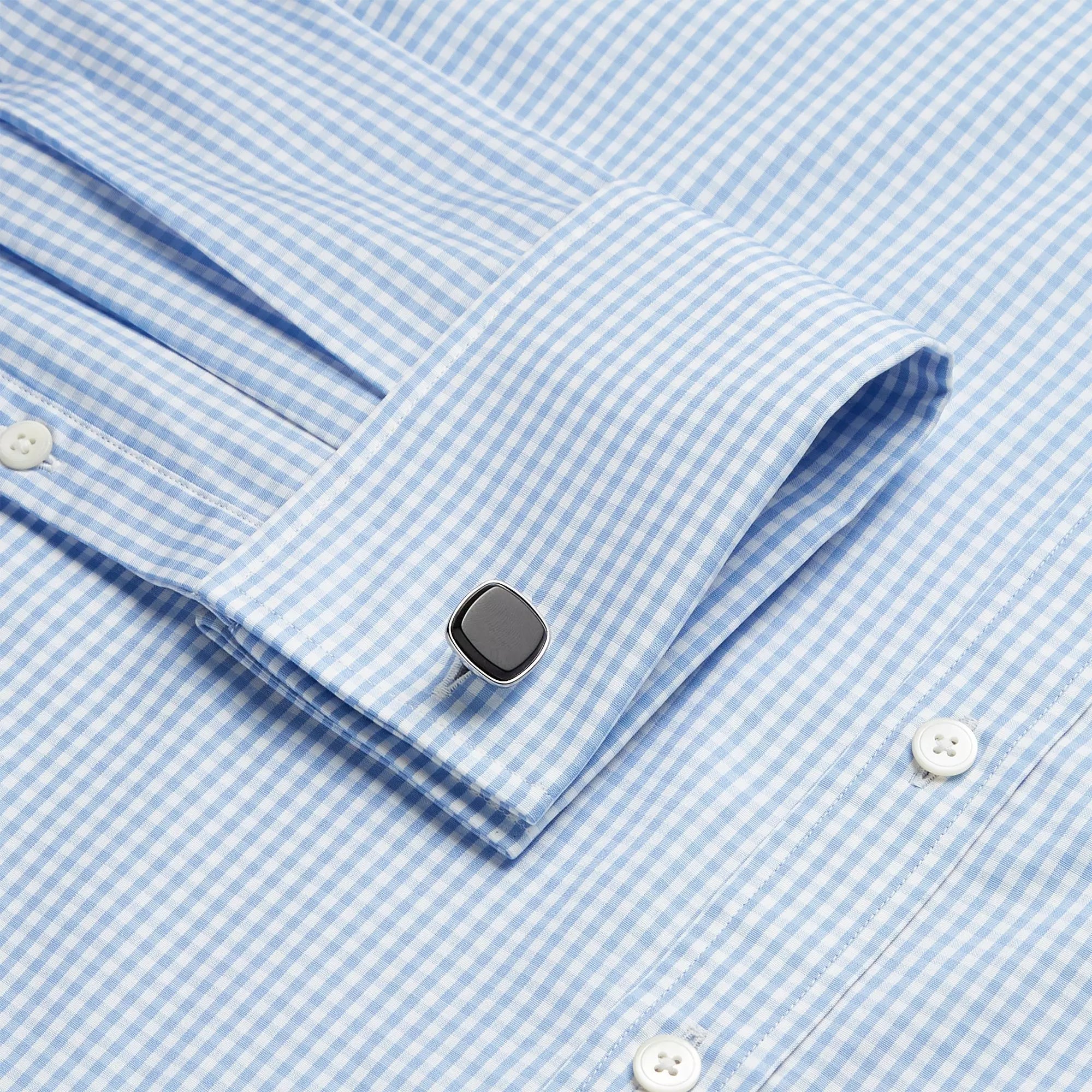 Pale Blue & White Slim Fit Double Cuff Core Poplin Gingham Formal Shirt