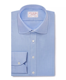 Pale Blue Tailored Fit Twill Herringbone Formal Shirt