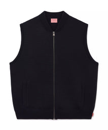 Navy Blue Knitted Merino Wool Zipper Gilet