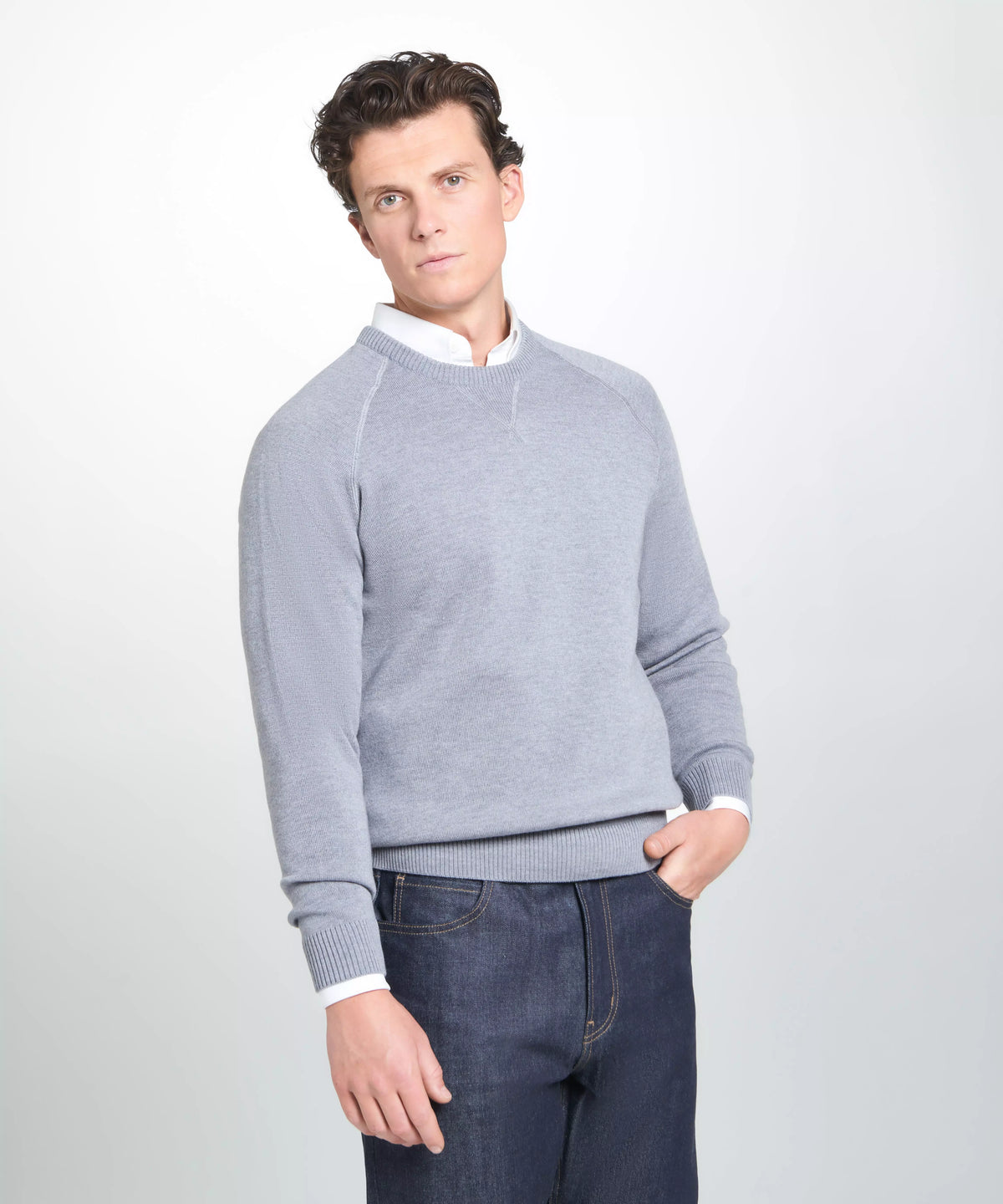 Pale Grey Knitted Crew Neck Sweatshirt