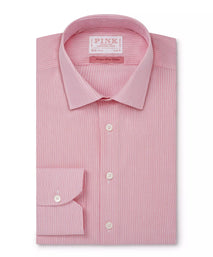 Pink & White Slim Fit Poplin Needle Stripe Formal Shirt